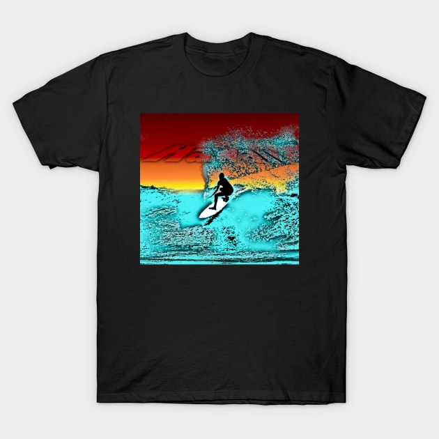 Hawaii Surfer Sunset Wave Drop T-Shirt by KZK101